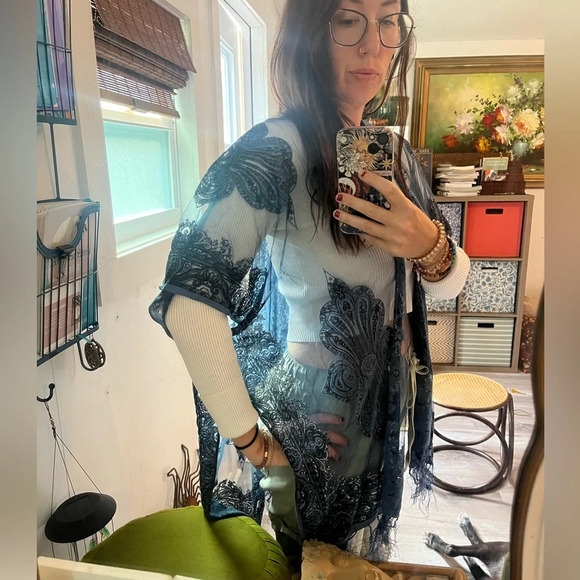 DAVID and YOUNG sheer blue cover up/ Shawl - Picture 6 of 10